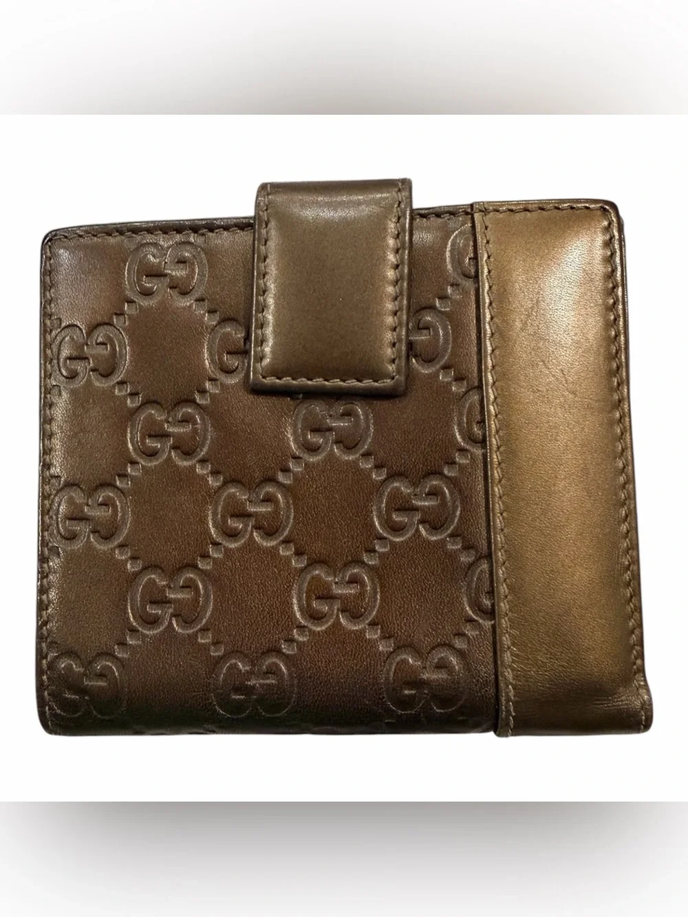 Gucci Bronze Metallic GG-Embossed Leather Wallet with Heart Charm
